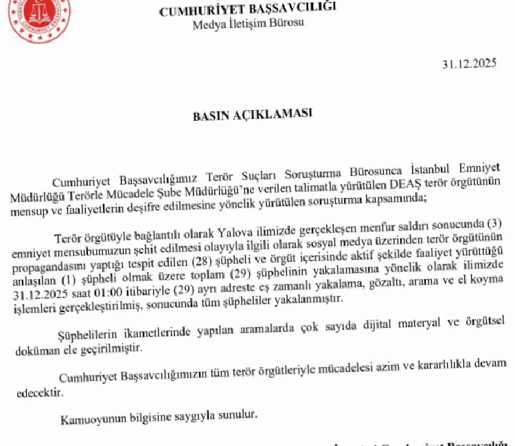 İstanbul’da 29 Şüpheliye Yönelik Eş Zamanlı Operasyon: DEAŞ Propagandası ve Faaliyet Tespiti