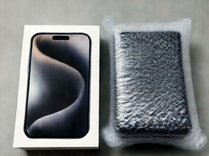 A close-up comparison shot of a sleek, ultra-thin smartphone box sitting next to a bulky, heavily plastic-wrapped separate charger packaging, highlighting the irony of double waste, realistic style lighting
