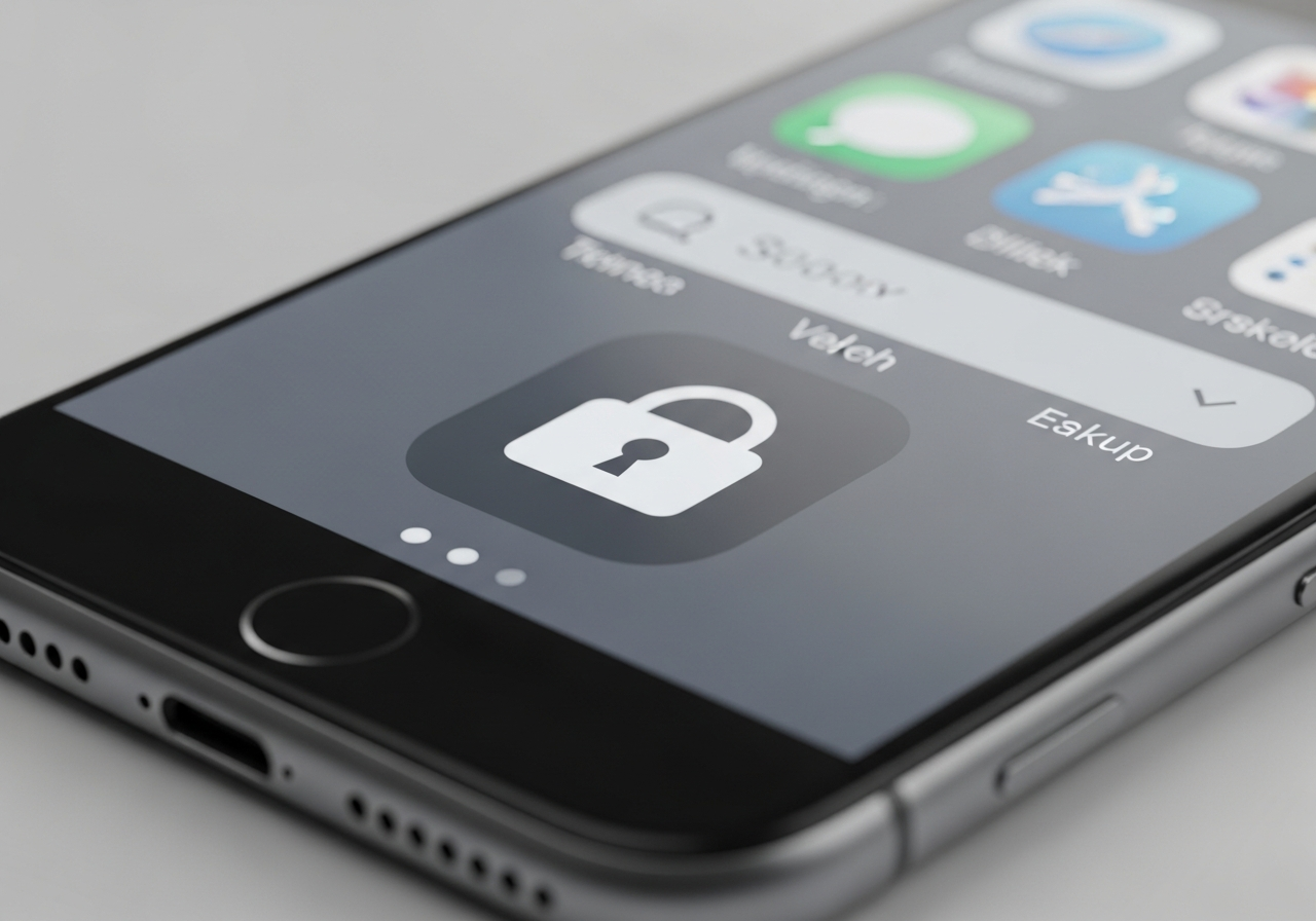 A close-up shot of a modern smartphone with a padlock icon superimposed over a feature, implying a locked function.