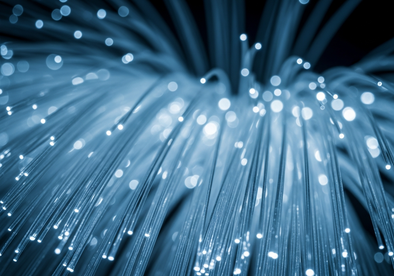 A close-up shot of fiber optic cables forming a dense network, stretching into the distance with a blurred background, suggesting immense connectivity.